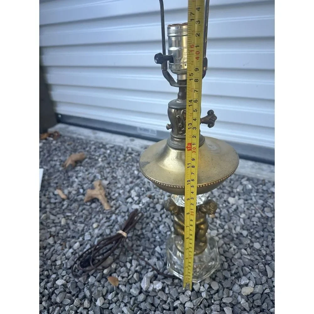 Vintage‎ Hollywood Regency Gold Crystal Cherub Lamp Base 24.5in High WORKS